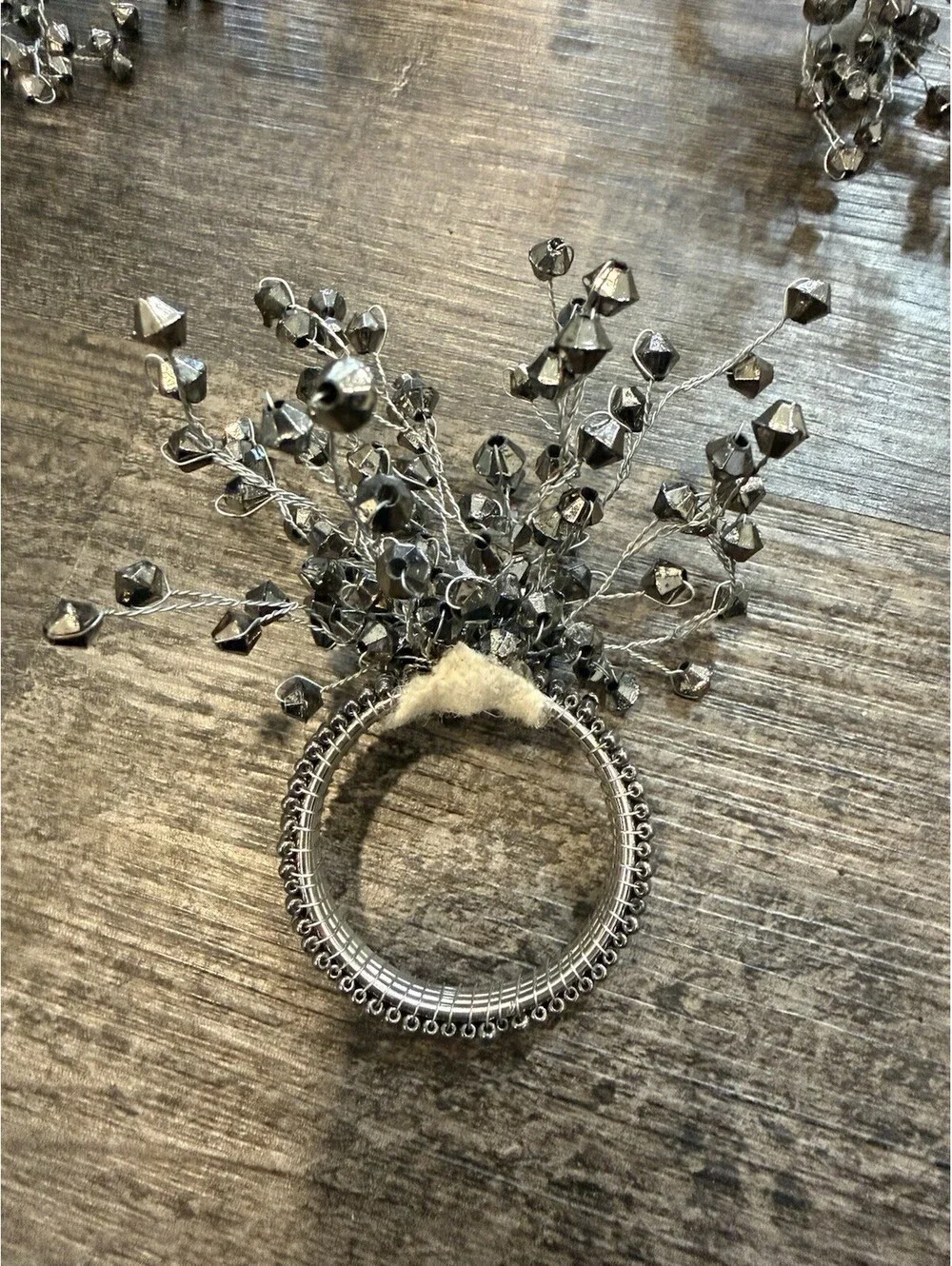 Vintage Set of 4 Silver Beaded Napkin Ring Holders Elegant Table scape Art Deco